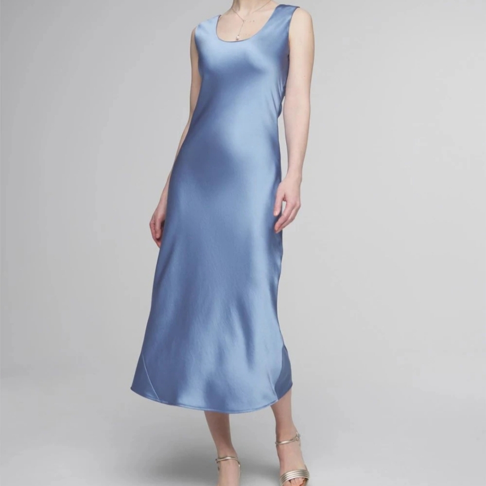 White House Black Market Blue Sleeveless Satin Slip Dress